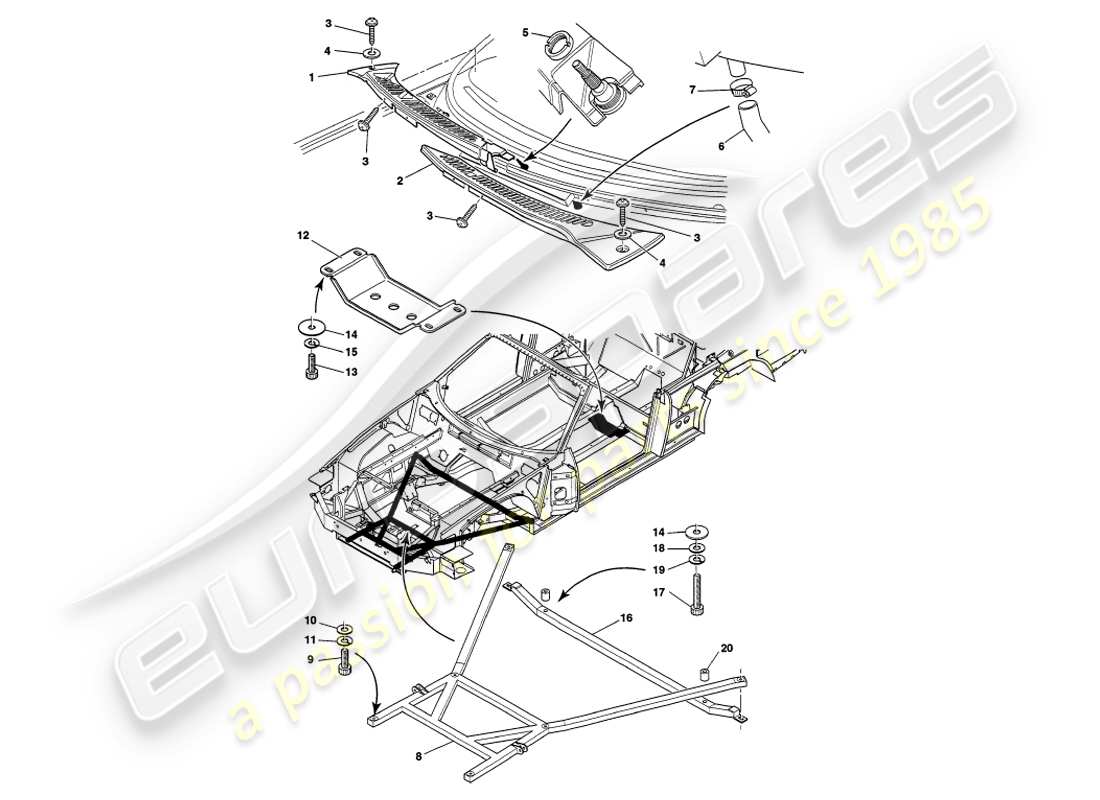 aston martin v8 volante (1998) body fittings parts diagram