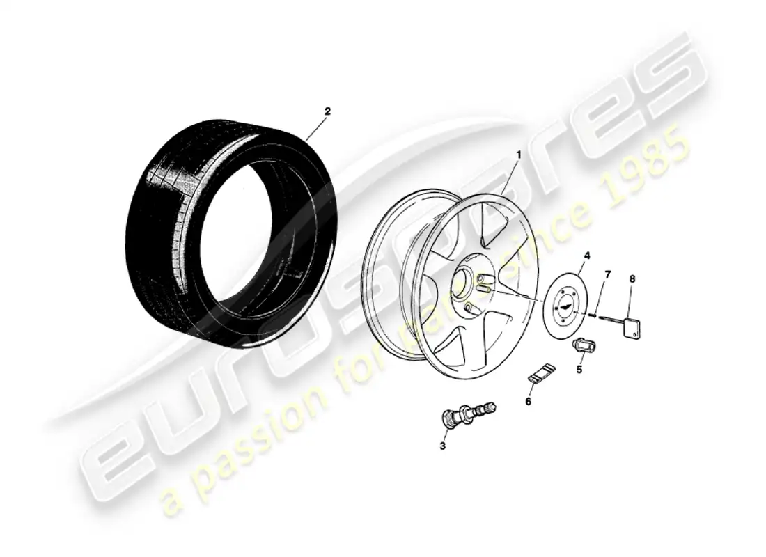 aston martin v8 volante (1998) wheels & tyres parts diagram