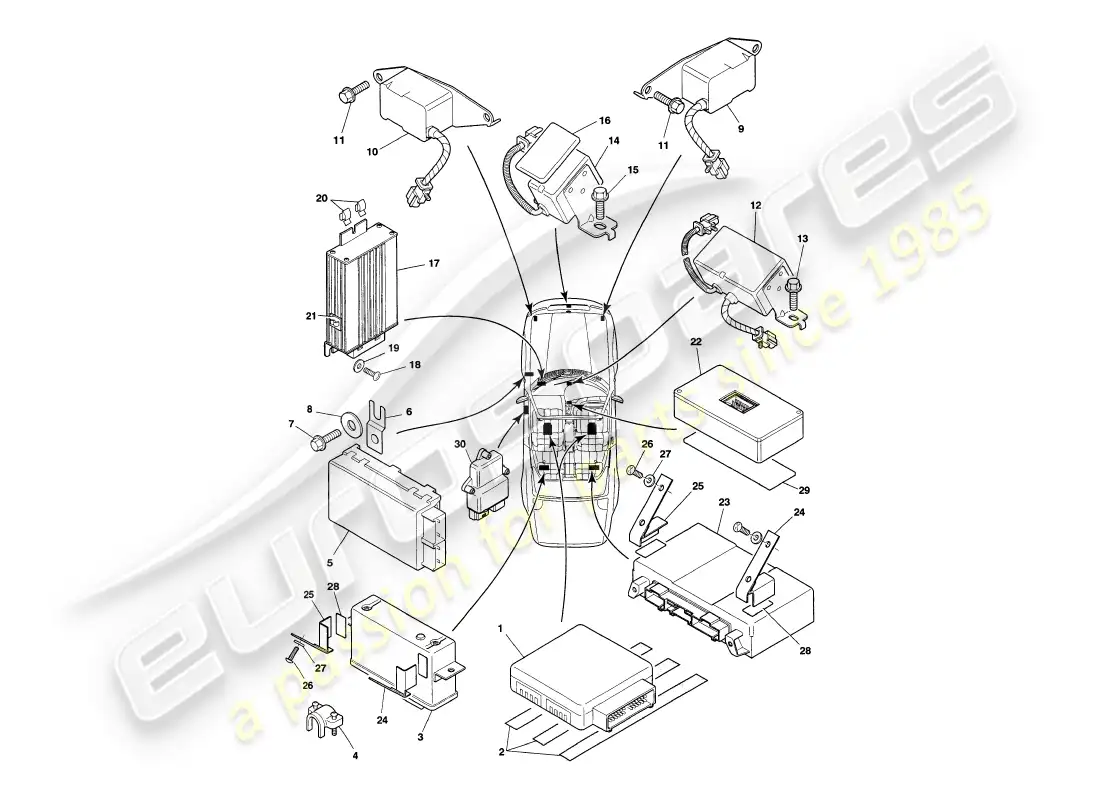 aston martin v8 volante (1998) electronic control modules parts diagram