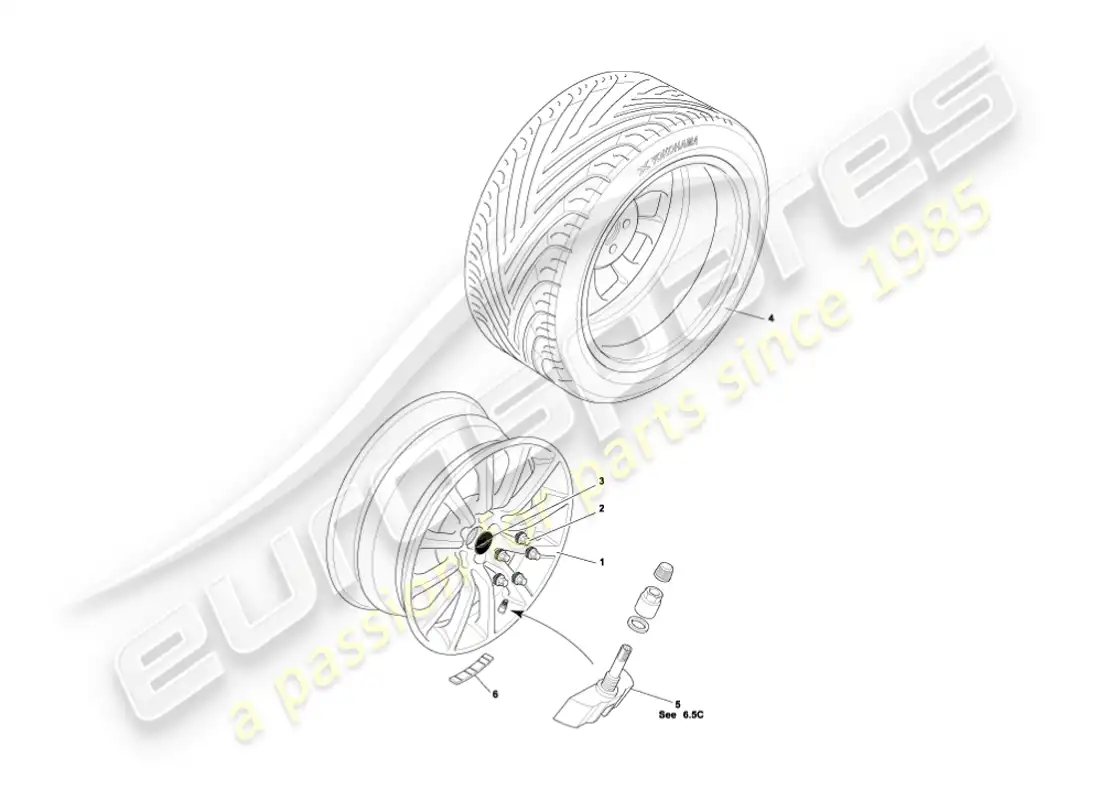 aston martin vanquish (2006) wheels & tyres parts diagram