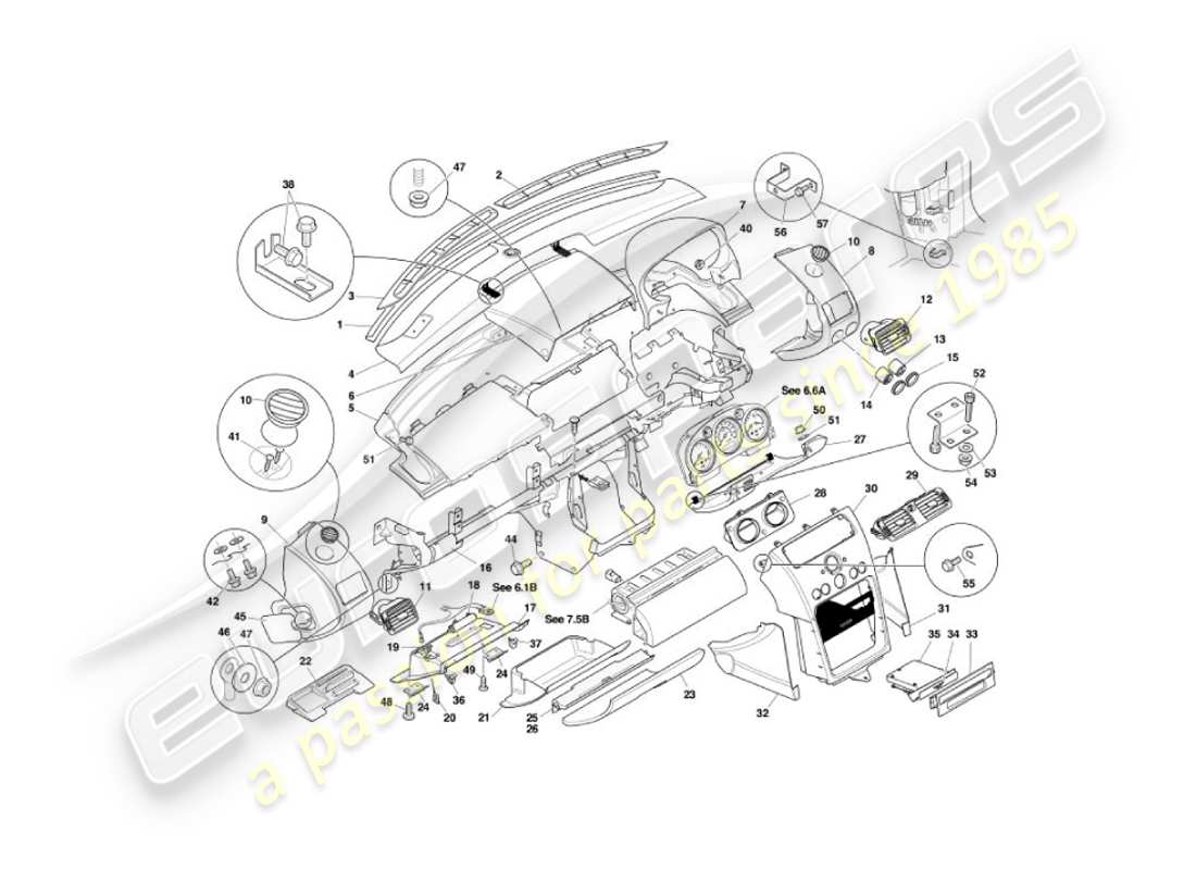 aston martin vanquish (2006) fascia & trim part diagram