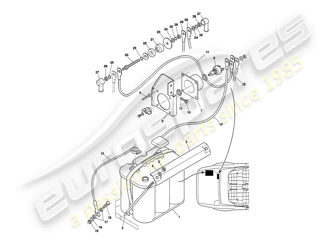 aston martin v8 volante (1998) battery part diagram