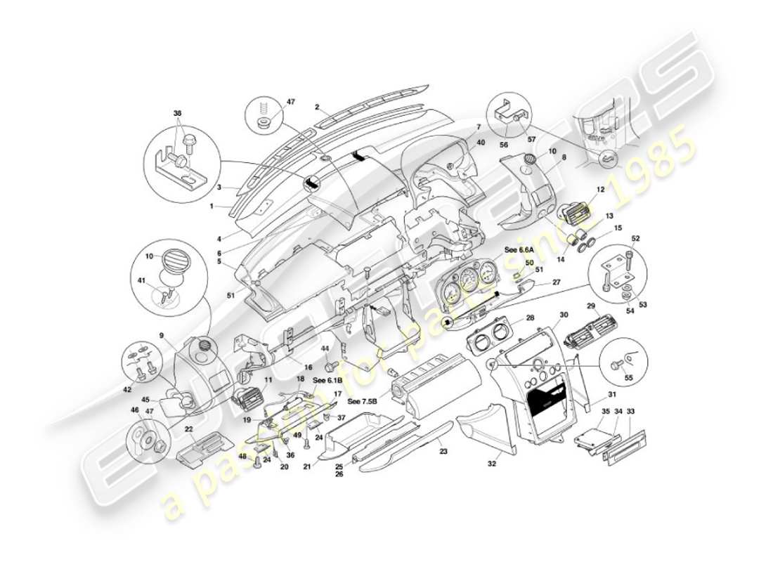 aston martin vanquish (2003) fascia & trim part diagram
