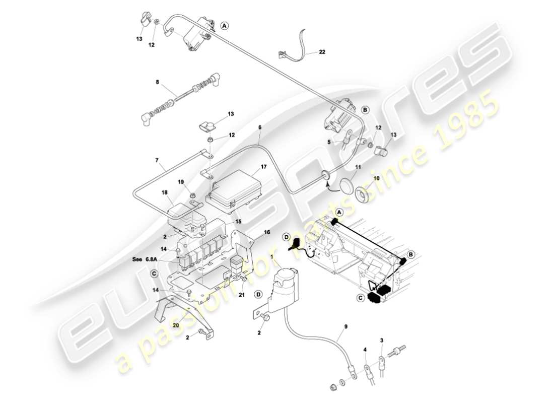 aston martin vanquish (2002) battery & cables part diagram