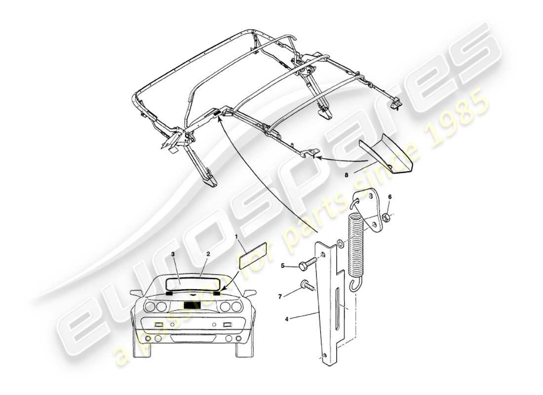 aston martin v8 volante (1998) hood assembly parts diagram