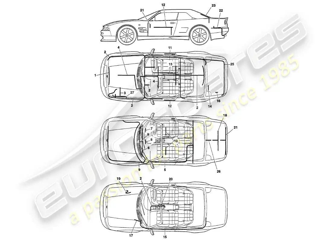 aston martin v8 volante (1998) harnesses part diagram