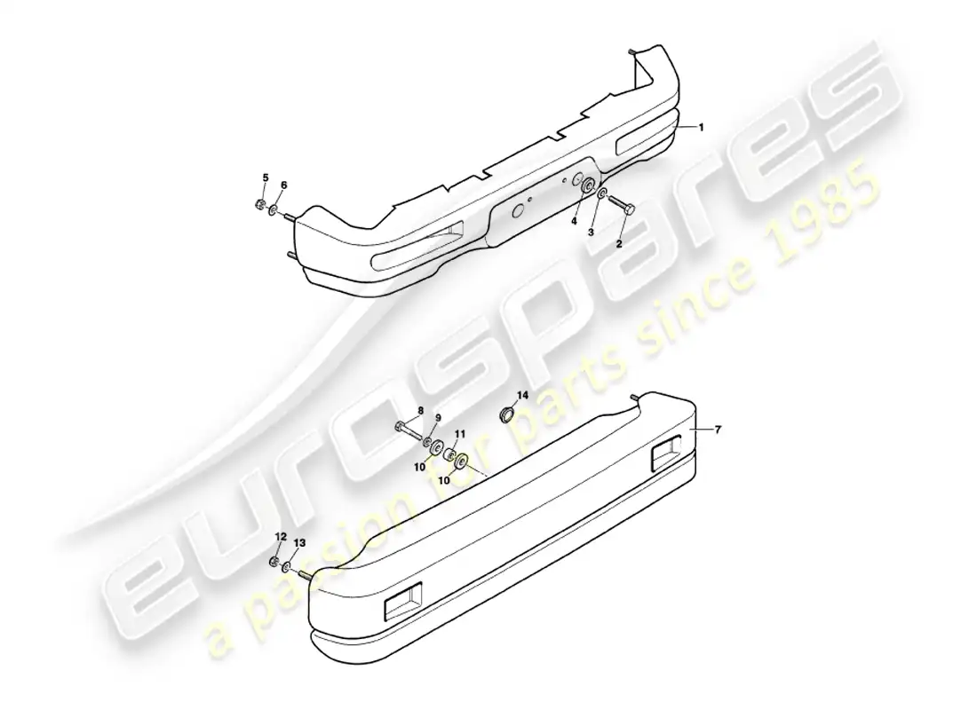 aston martin v8 volante (1998) bumpers parts diagram