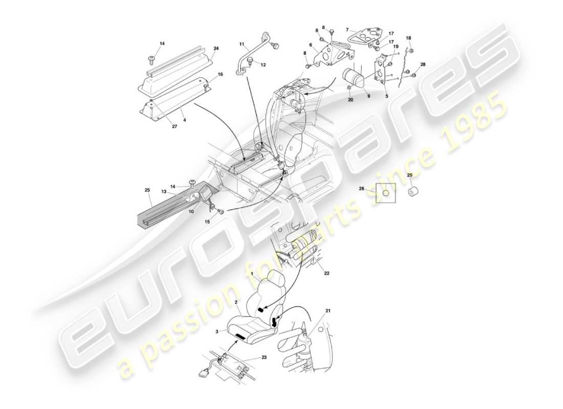 aston martin vanquish (2002) front seats & belts part diagram