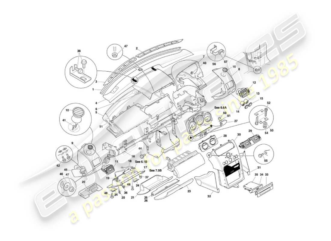 aston martin vanquish (2004) fascia & trim part diagram