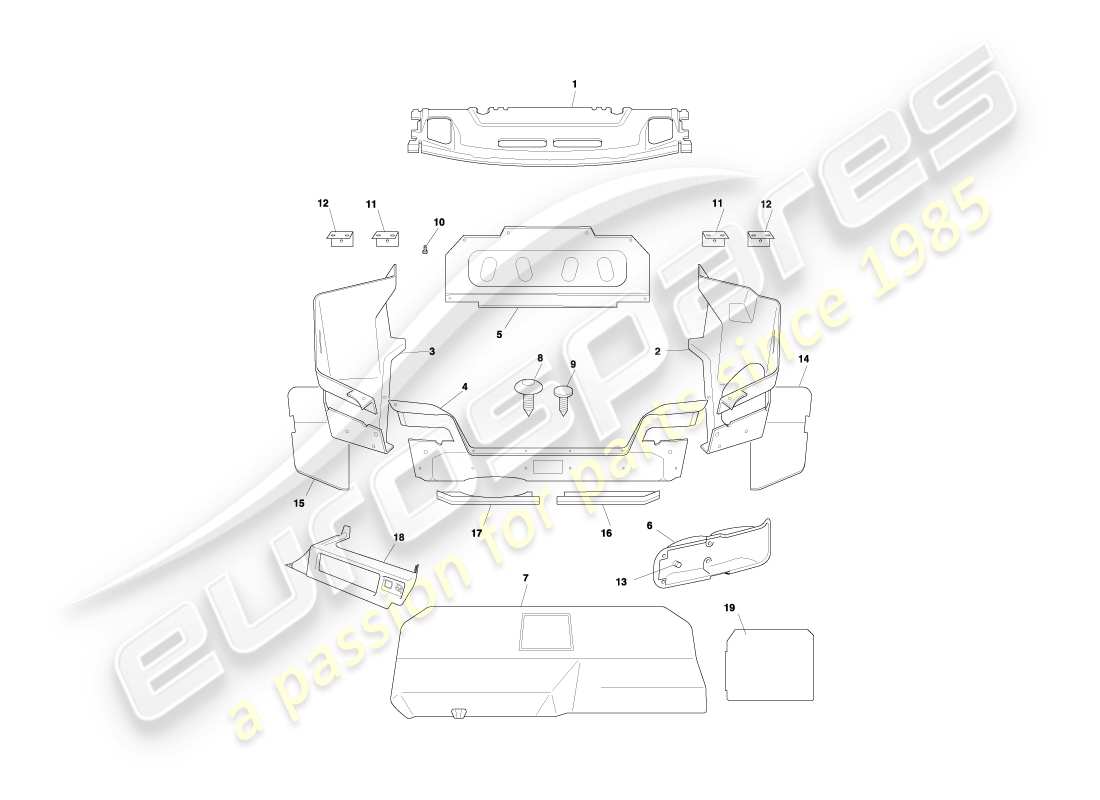 aston martin db7 vantage (1999) coupe trunk casing & mats part diagram