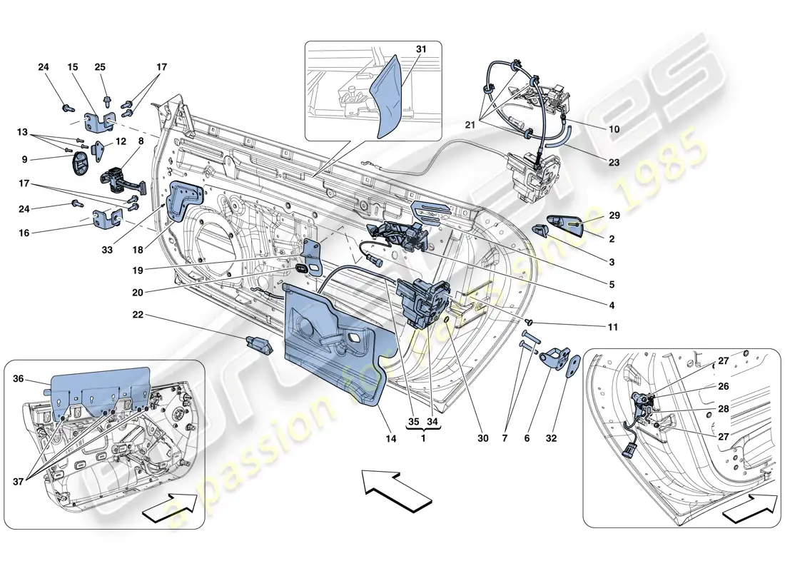 ferrari f12 tdf (usa) doors - opening mechanisms and hinges parts diagram