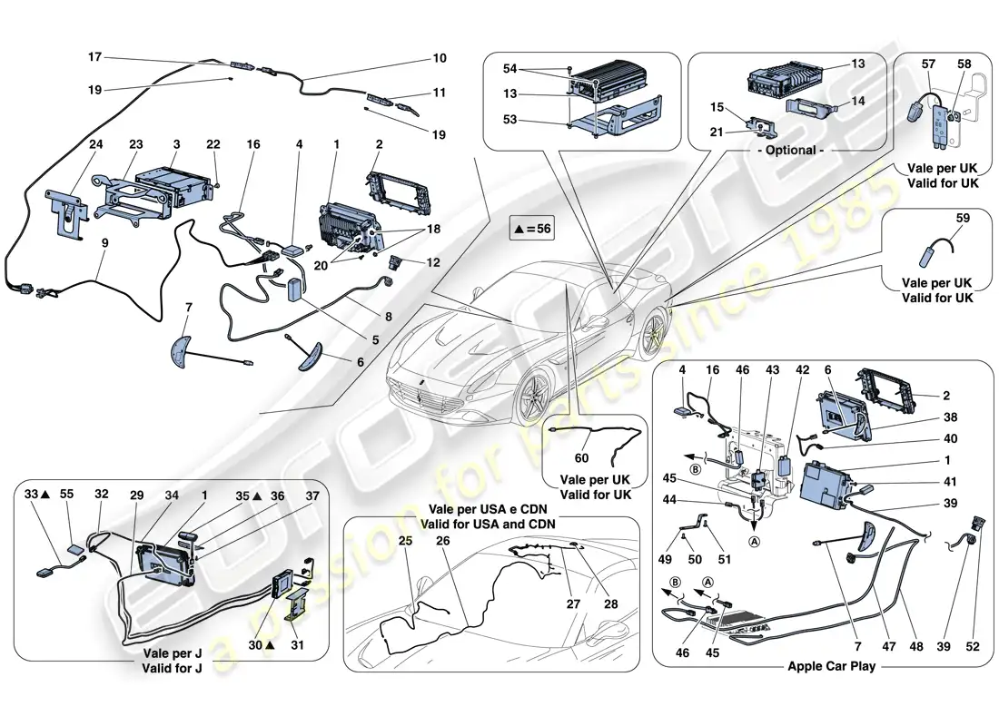 ferrari california t (usa) infotainment system parts diagram