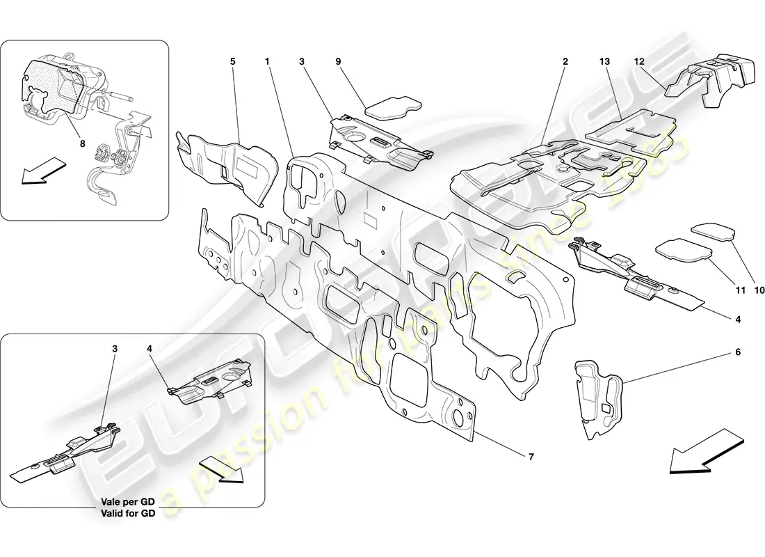 ferrari california (usa) soundproofing in vehicle parts diagram