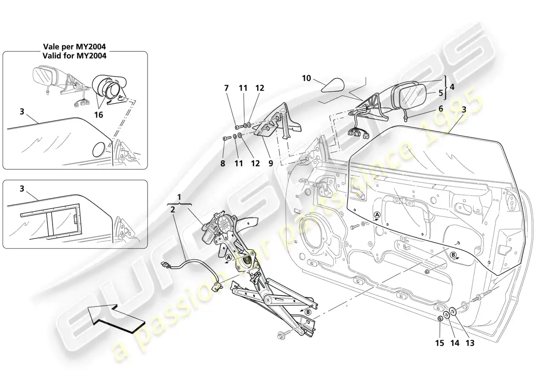 maserati trofeo doors - power window and rearview mirror parts diagram
