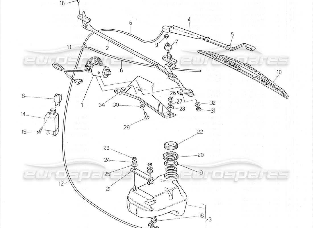 maserati 228 windshield wiper - washer (rh steering) part diagram