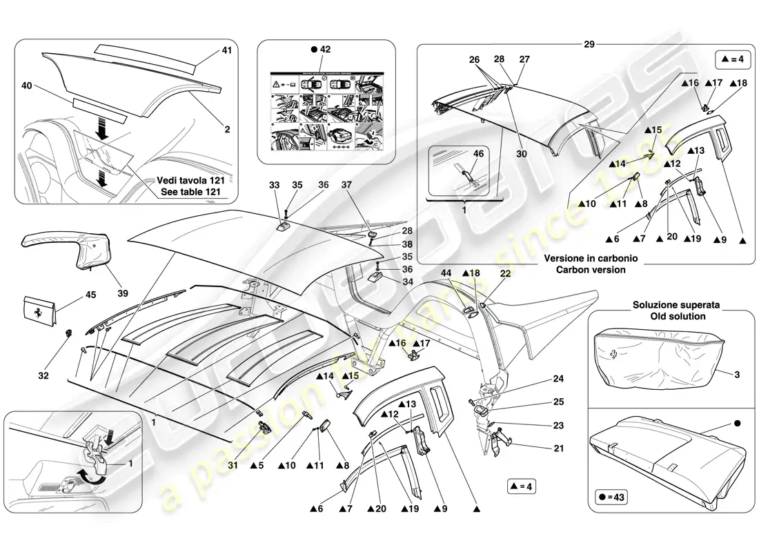 ferrari 599 sa aperta (rhd) roof parts diagram