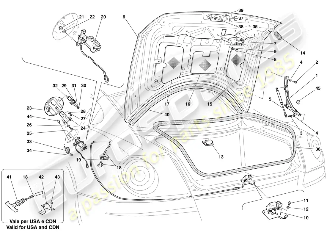 ferrari 599 gto (rhd) luggage compartment lid and fuel filler flap parts diagram