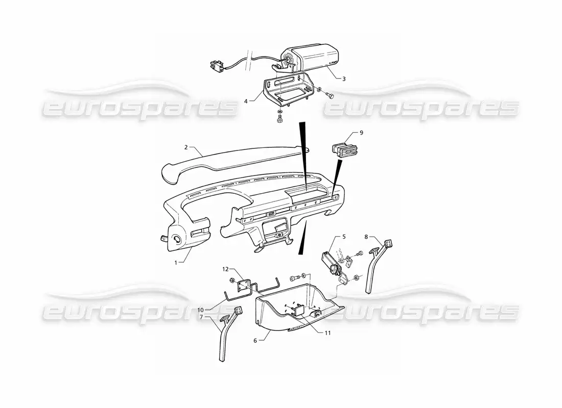 maserati qtp v8 (1998) instrument panel : vehicles with double airbag parts diagram