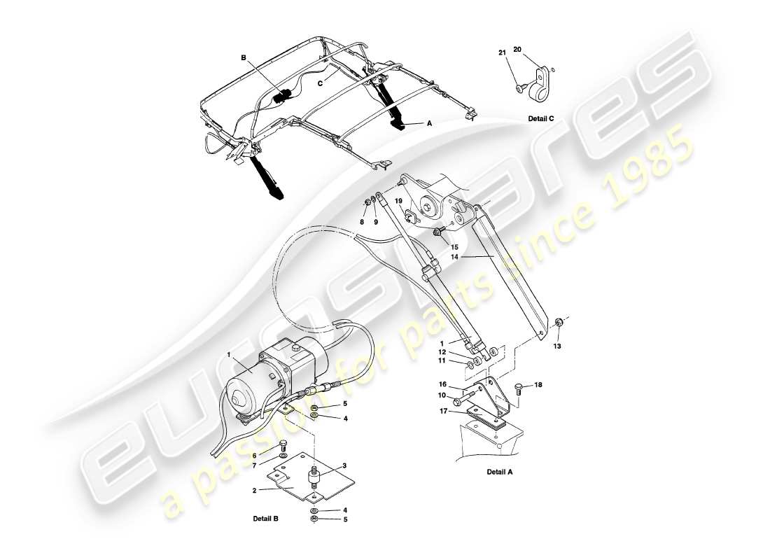aston martin v8 volante (2000) hood hydraulics part diagram