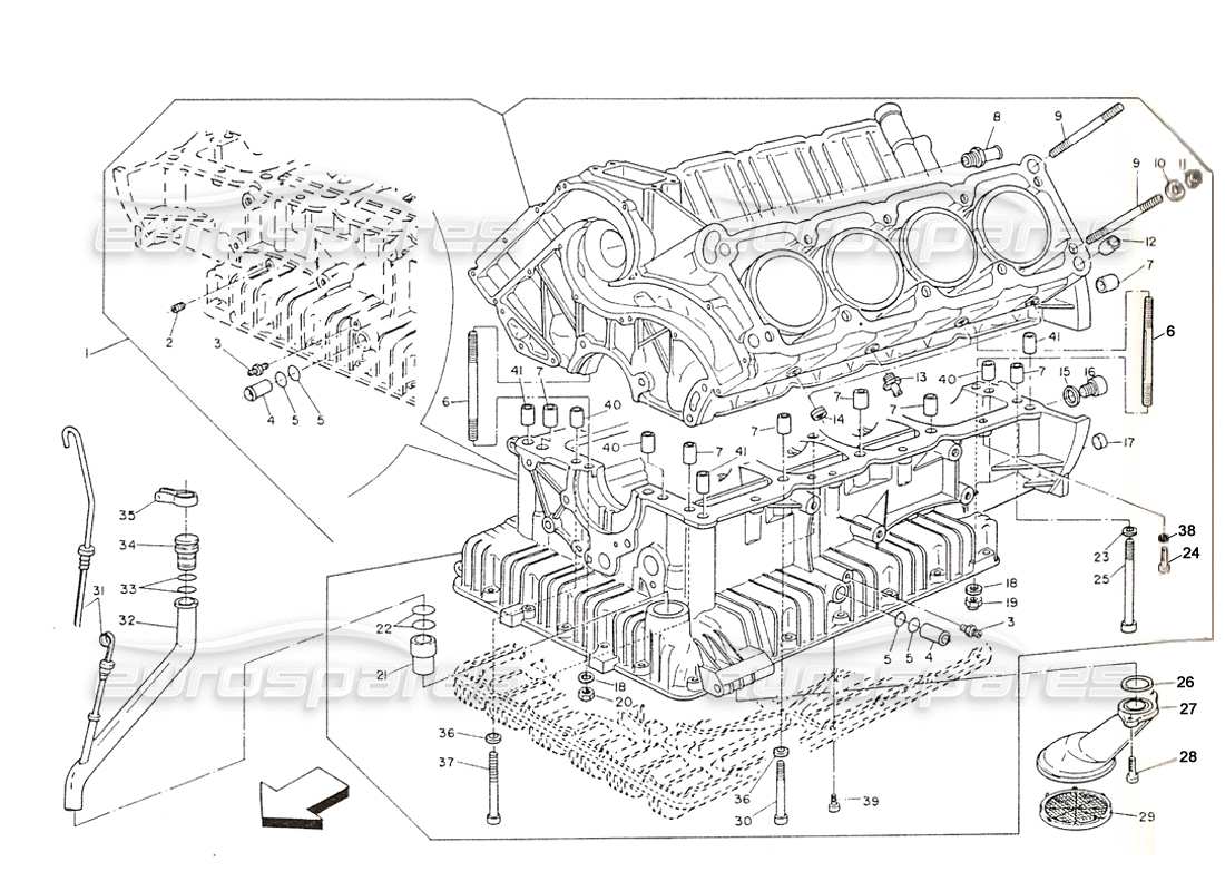 maserati shamal cylinder block (from engine 700280) parts diagram