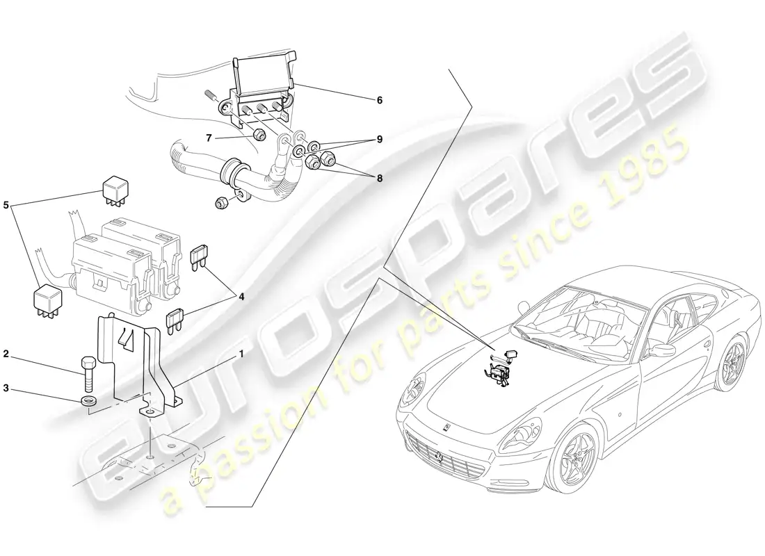 ferrari 612 scaglietti (europe) engine compartment ecus parts diagram