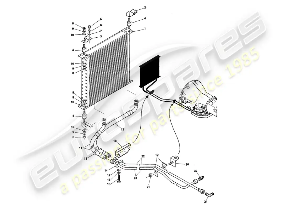 aston martin v8 volante (1998) gearbox cooling parts diagram