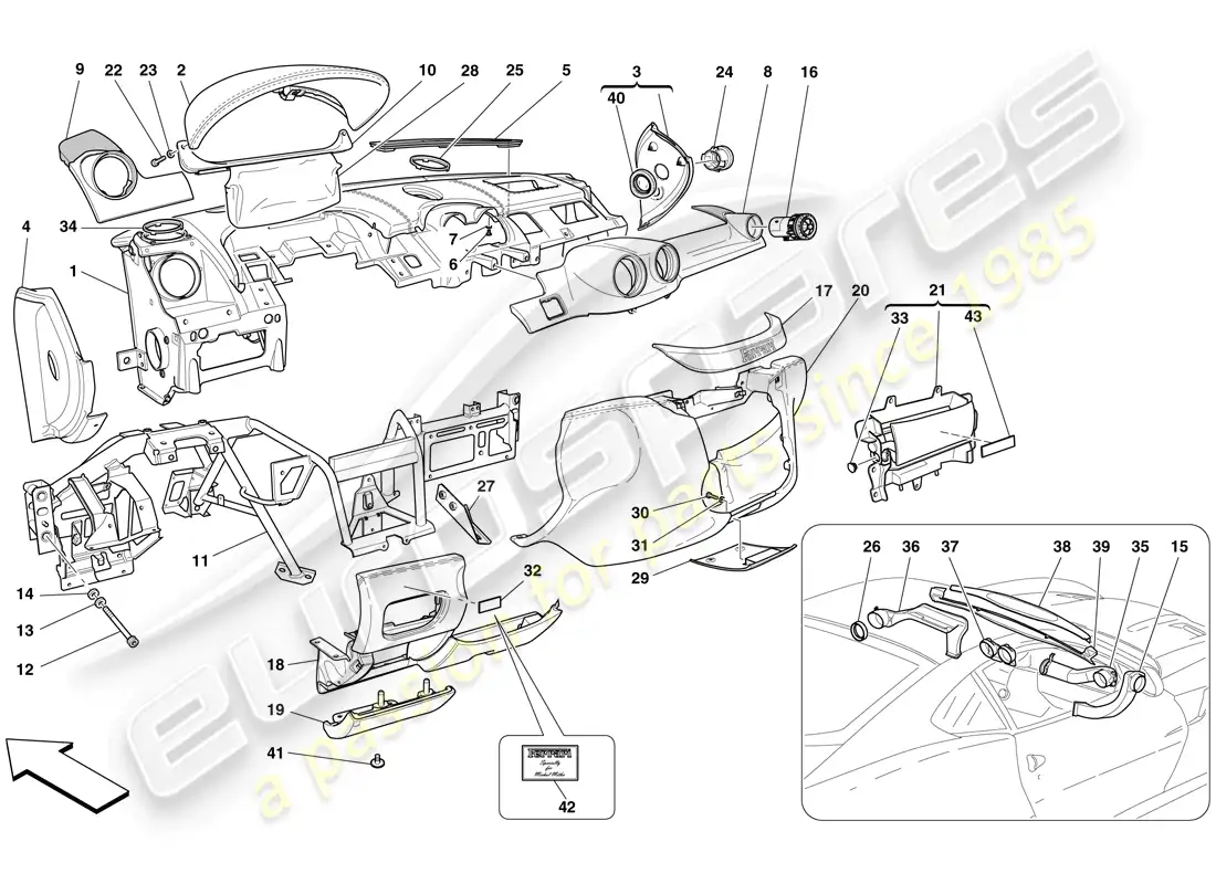 ferrari 599 gto (rhd) dashboard parts diagram