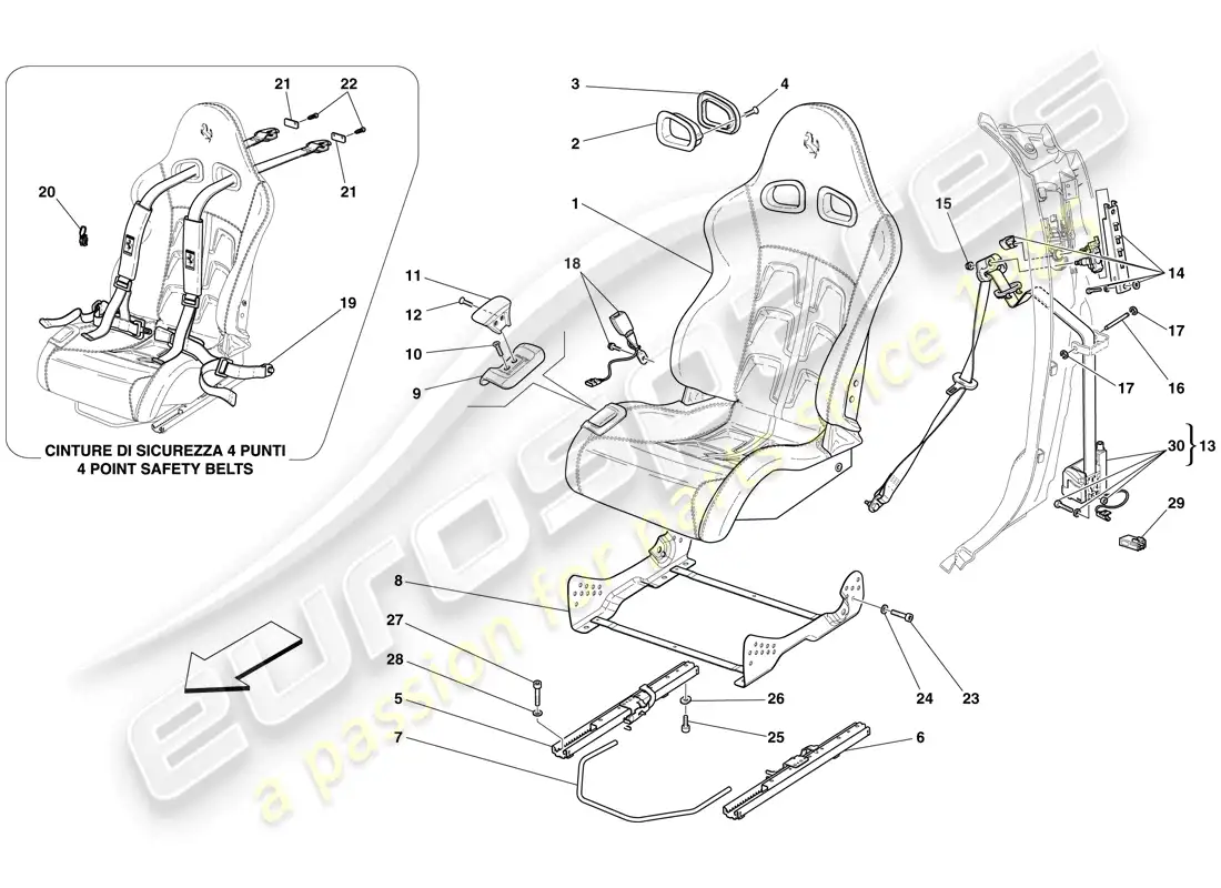 ferrari 599 gtb fiorano (rhd) front racing seat - rails and mechanism parts diagram
