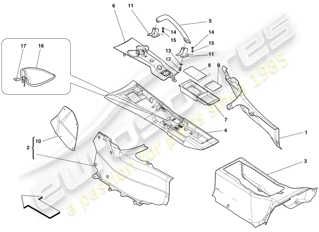 ferrari 599 gto (rhd) tunnel - substructure and accessories parts diagram
