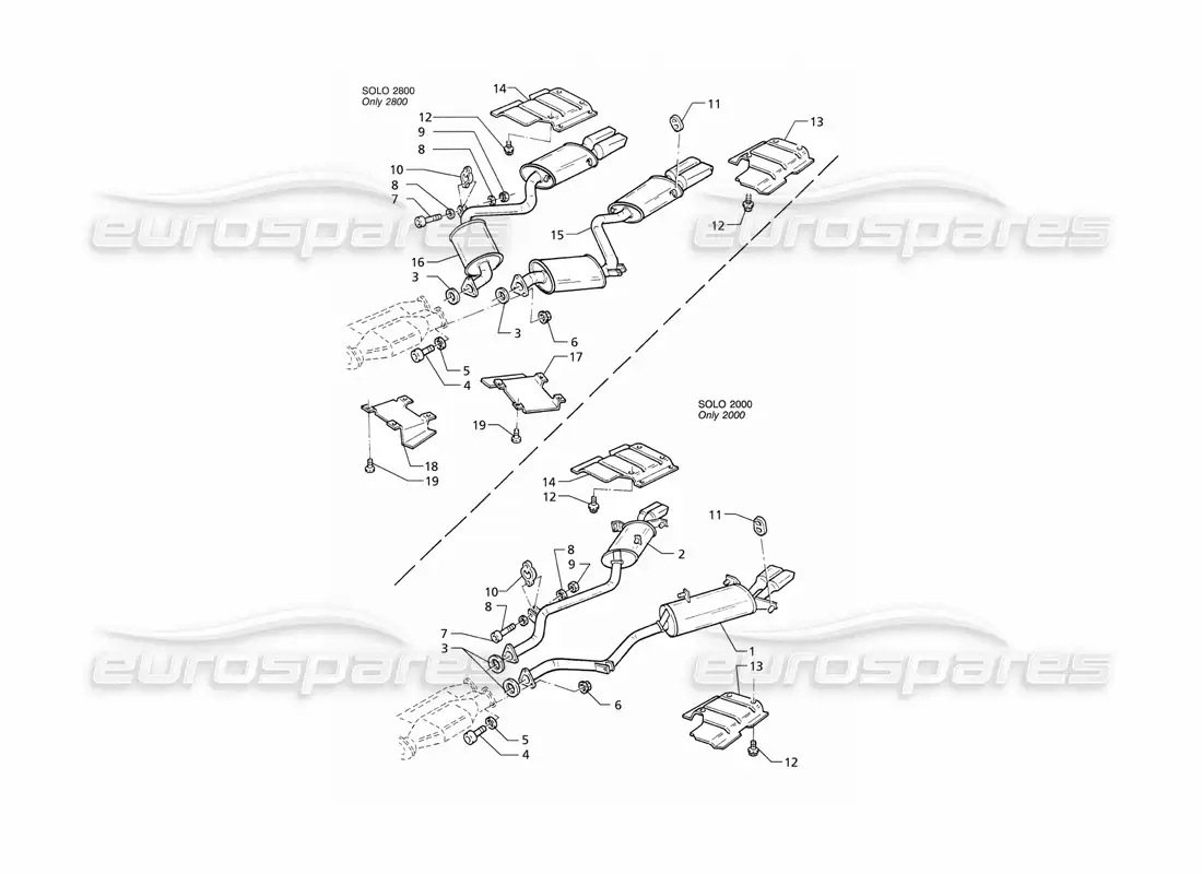 maserati qtp v6 (1996) rear exhaust system parts diagram