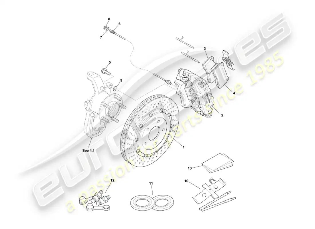 aston martin db7 vantage (1999) front brakes part diagram