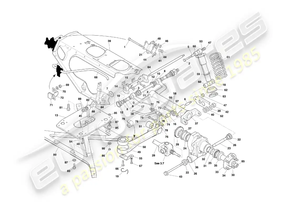 aston martin db7 vantage (1999) rear suspension part diagram