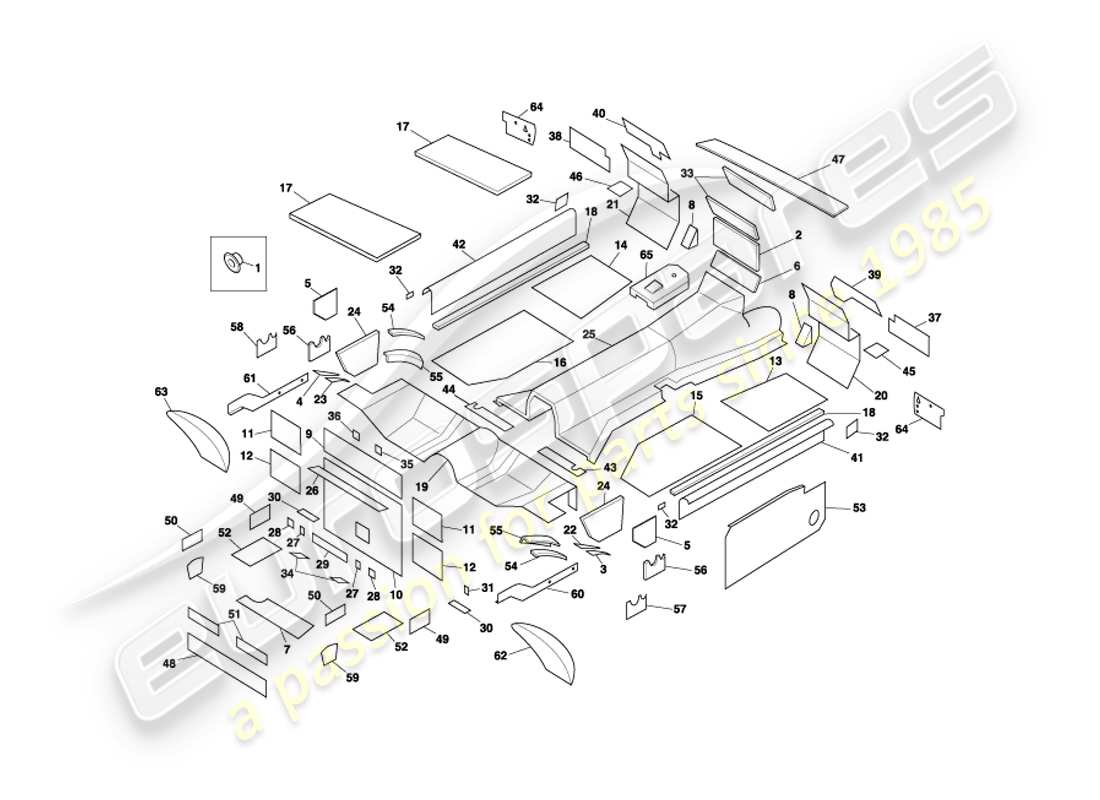 aston martin db7 vantage (2003) coupe sound deadening parts diagram