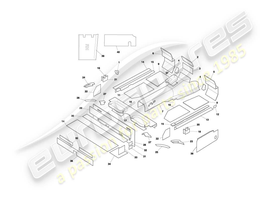 aston martin db7 vantage (2003) volante sound deadening parts diagram