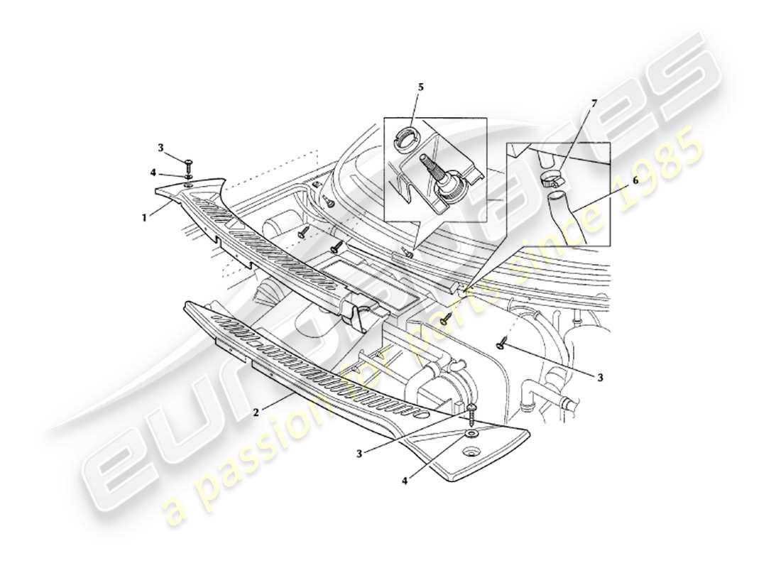 aston martin v8 coupe (1999) body fittings part diagram