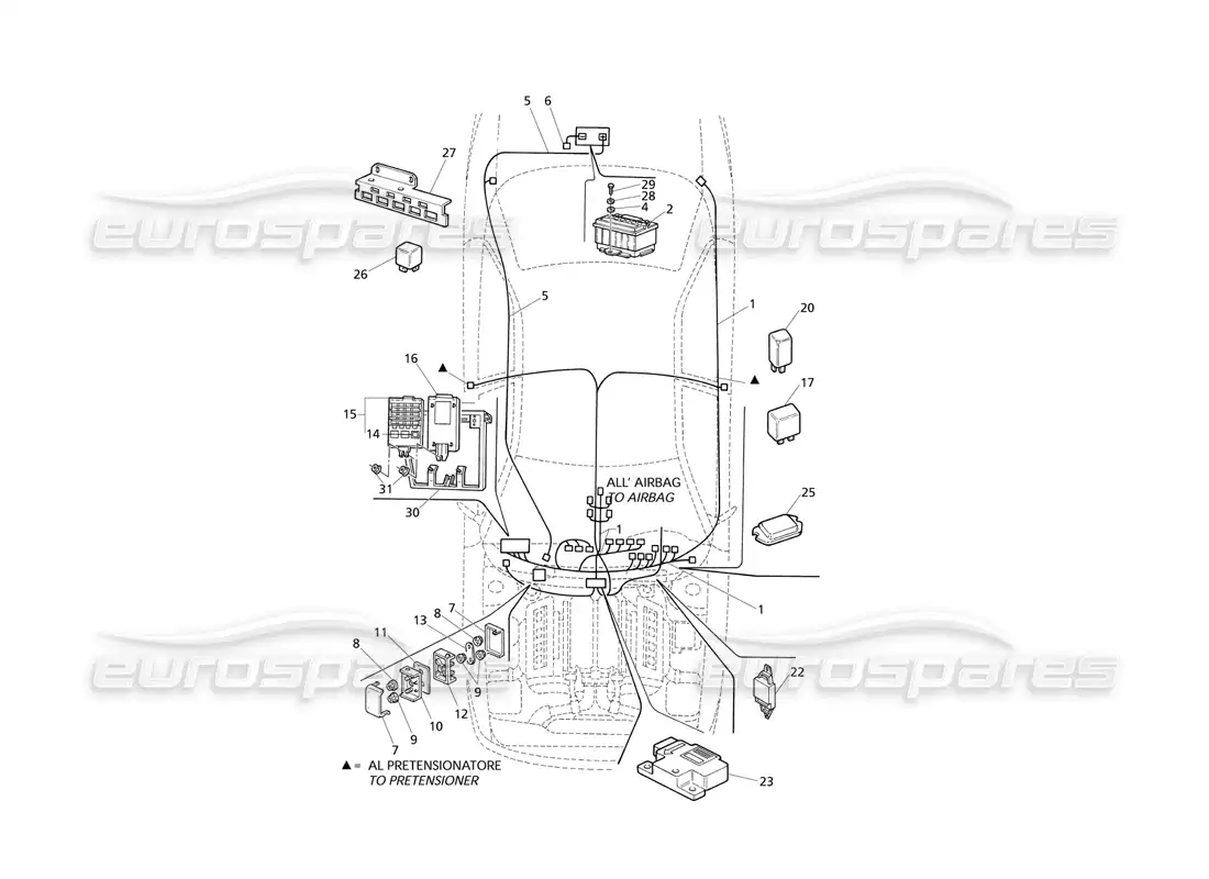 maserati qtp v6 evoluzione elec. system: dashboard and battery parts diagram