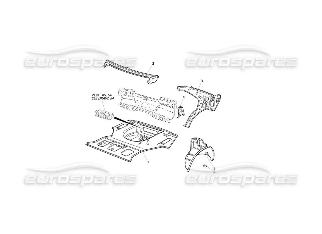 maserati qtp v6 evoluzione body shell: boot floor and inner structures parts diagram