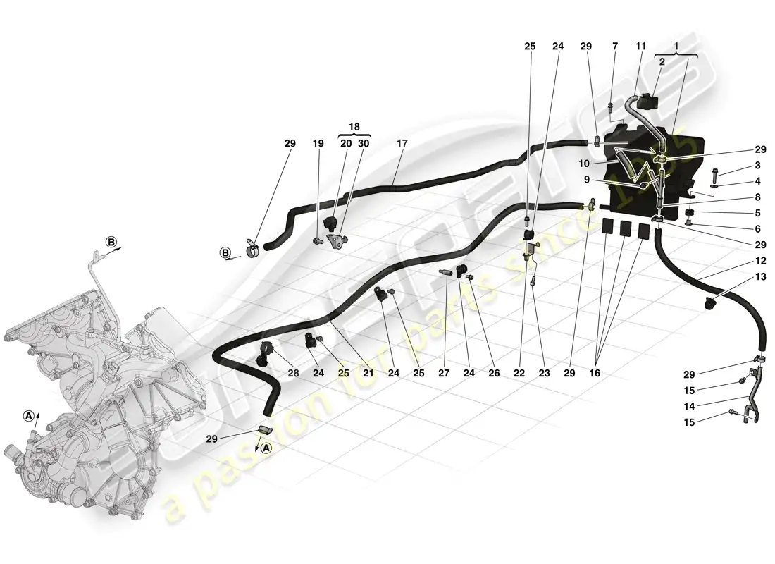 ferrari laferrari (usa) header tank and pipes parts diagram