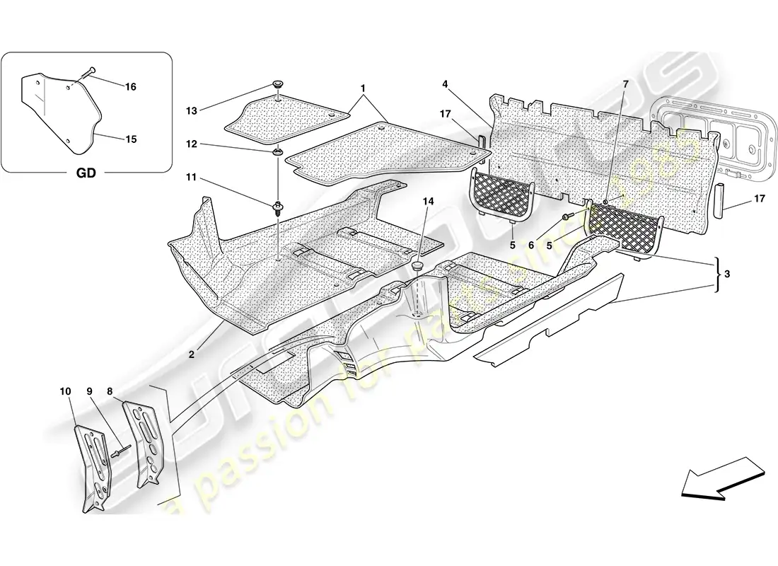 ferrari f430 coupe (rhd) passenger compartment mats parts diagram