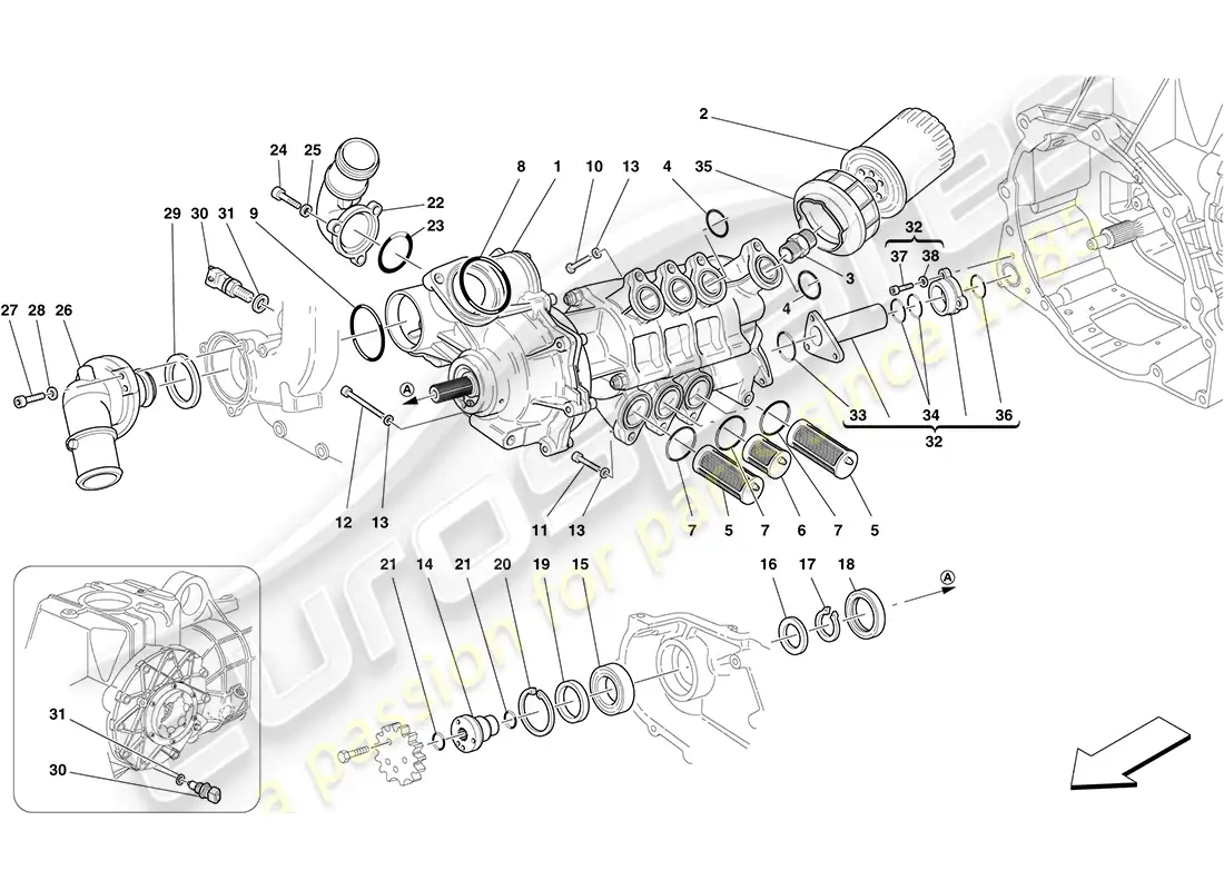 ferrari f430 coupe (rhd) oil / water pump parts diagram