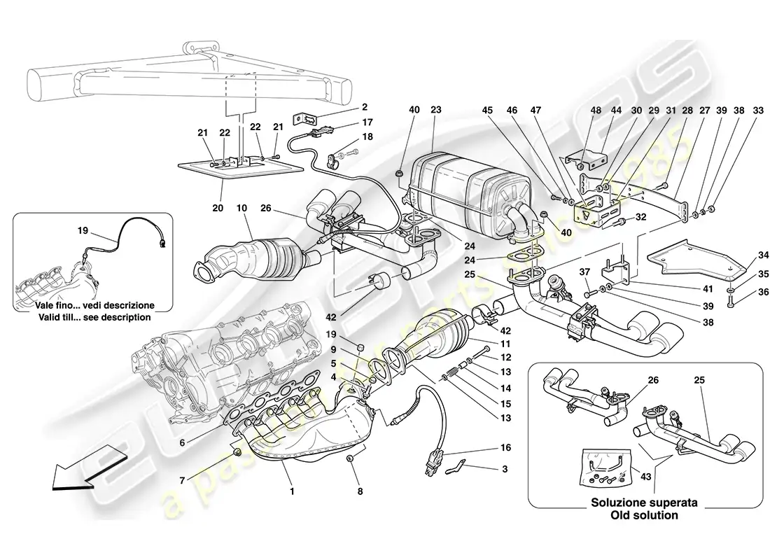 ferrari f430 coupe (rhd) racing exhaust system parts diagram