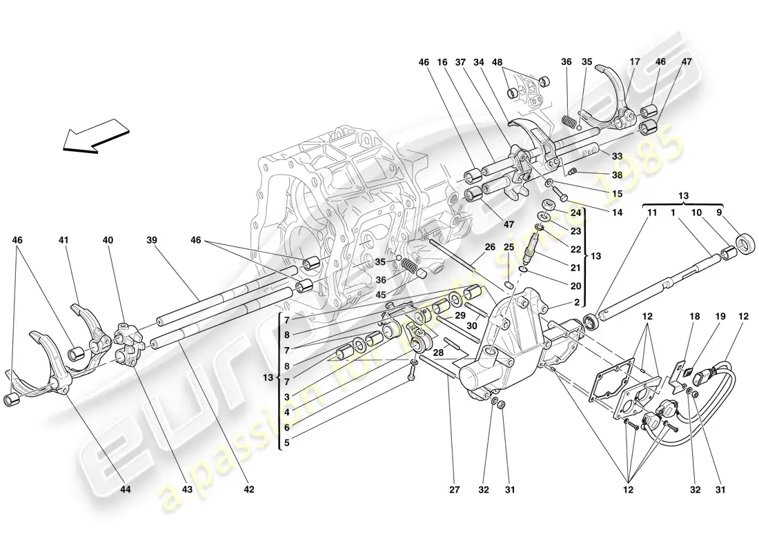 ferrari 612 sessanta (rhd) internal gearbox controls parts diagram