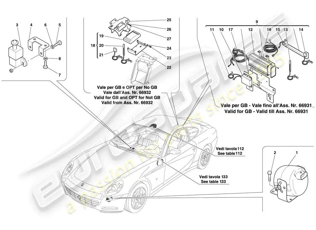 ferrari 612 sessanta (europe) antitheft system ecus and devices parts diagram