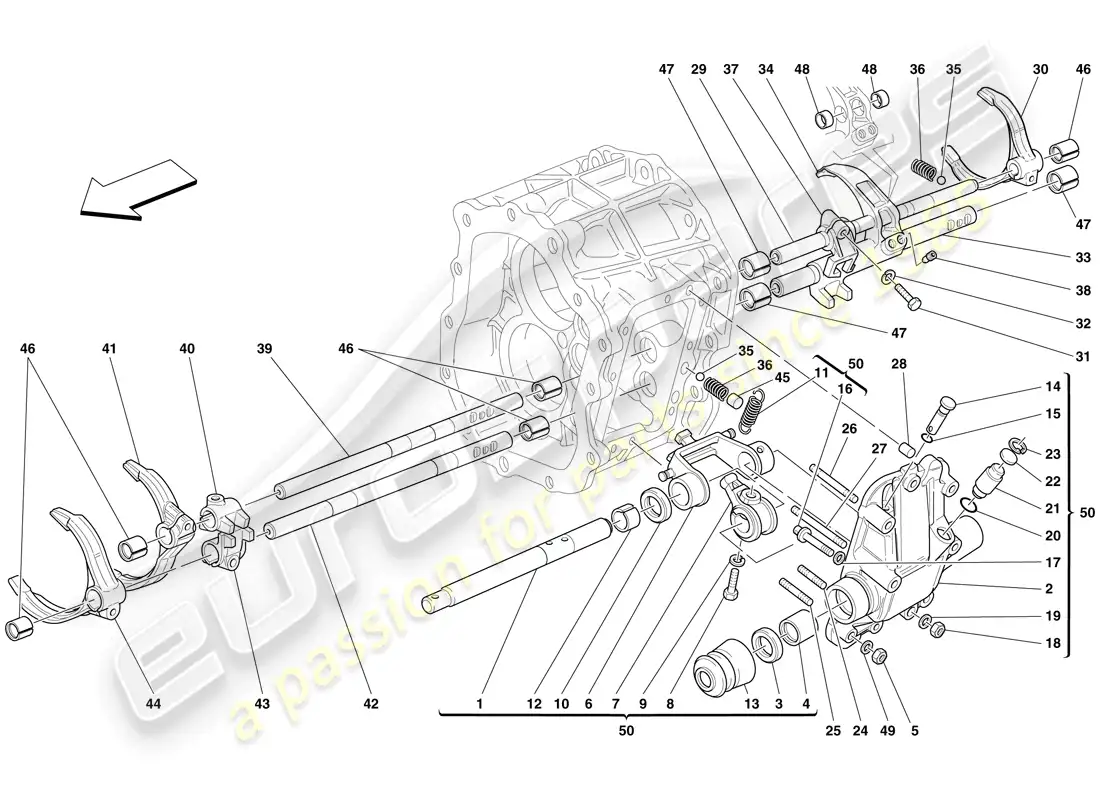 ferrari 612 sessanta (rhd) internal gearbox controls parts diagram