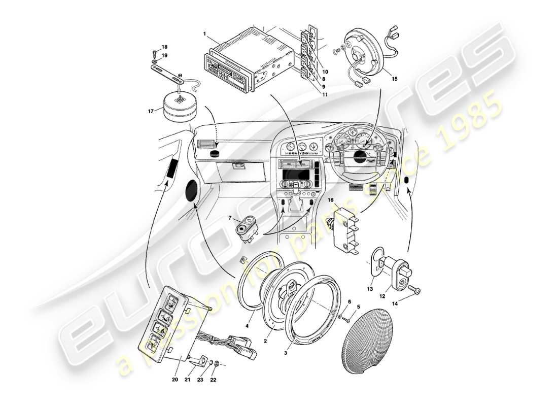 aston martin v8 coupe (2000) instruments & controls part diagram