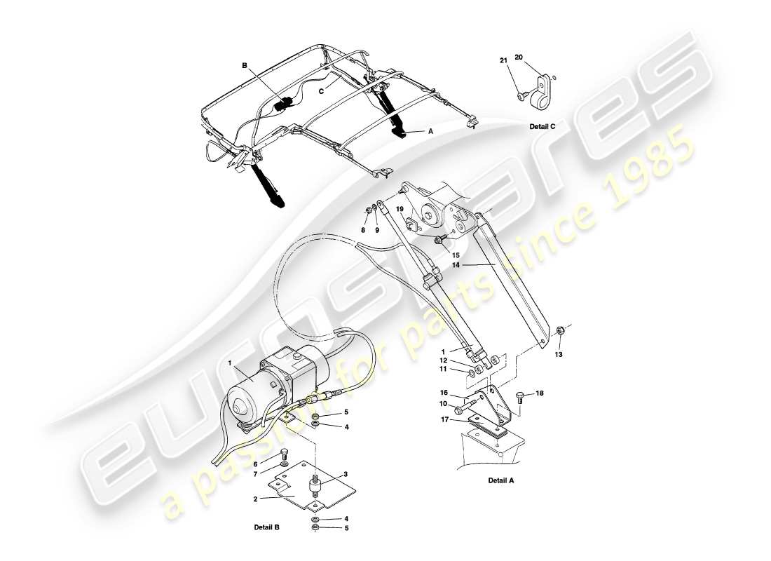 aston martin v8 volante (1997) hood hydraulics part diagram