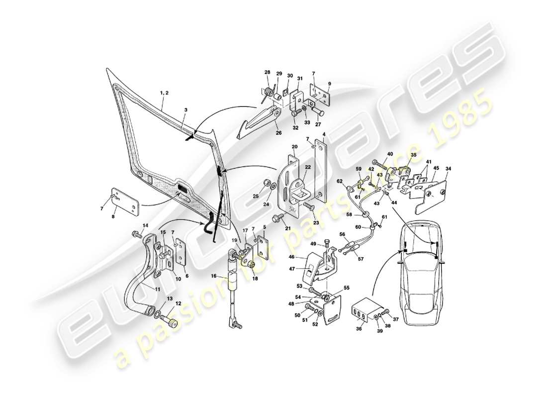 aston martin v8 coupe (2000) bonnet part diagram