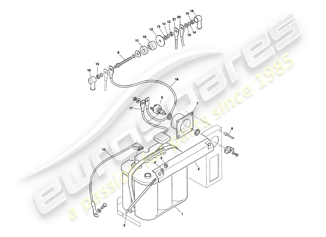 aston martin v8 coupe (2000) battery parts diagram