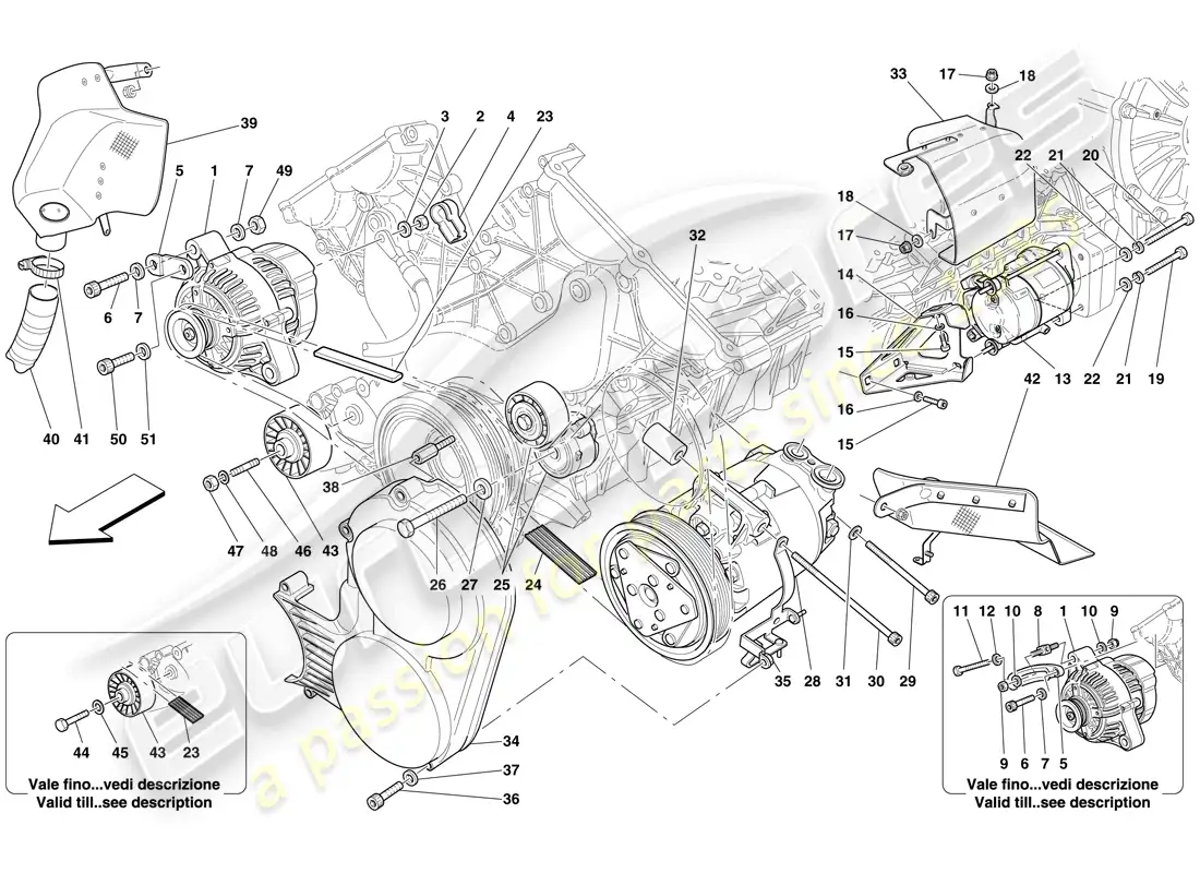 ferrari 599 gtb fiorano (usa) alternator, starter motor and ac compressor parts diagram
