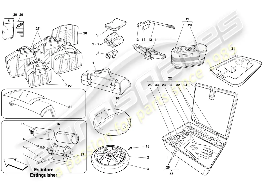 ferrari 599 sa aperta (rhd) tool kit parts diagram